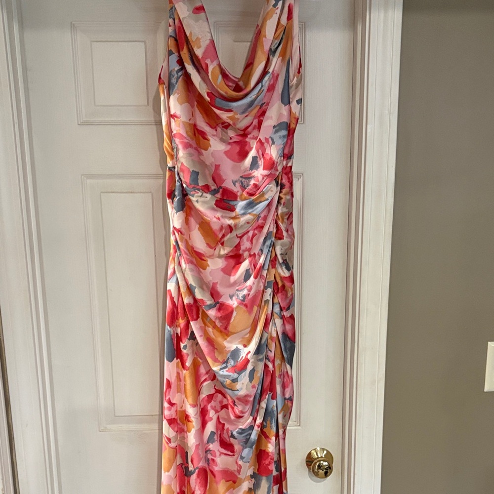 Abercrombie & Fitch Pink Multi Watercolor Cowl Maxi Dress